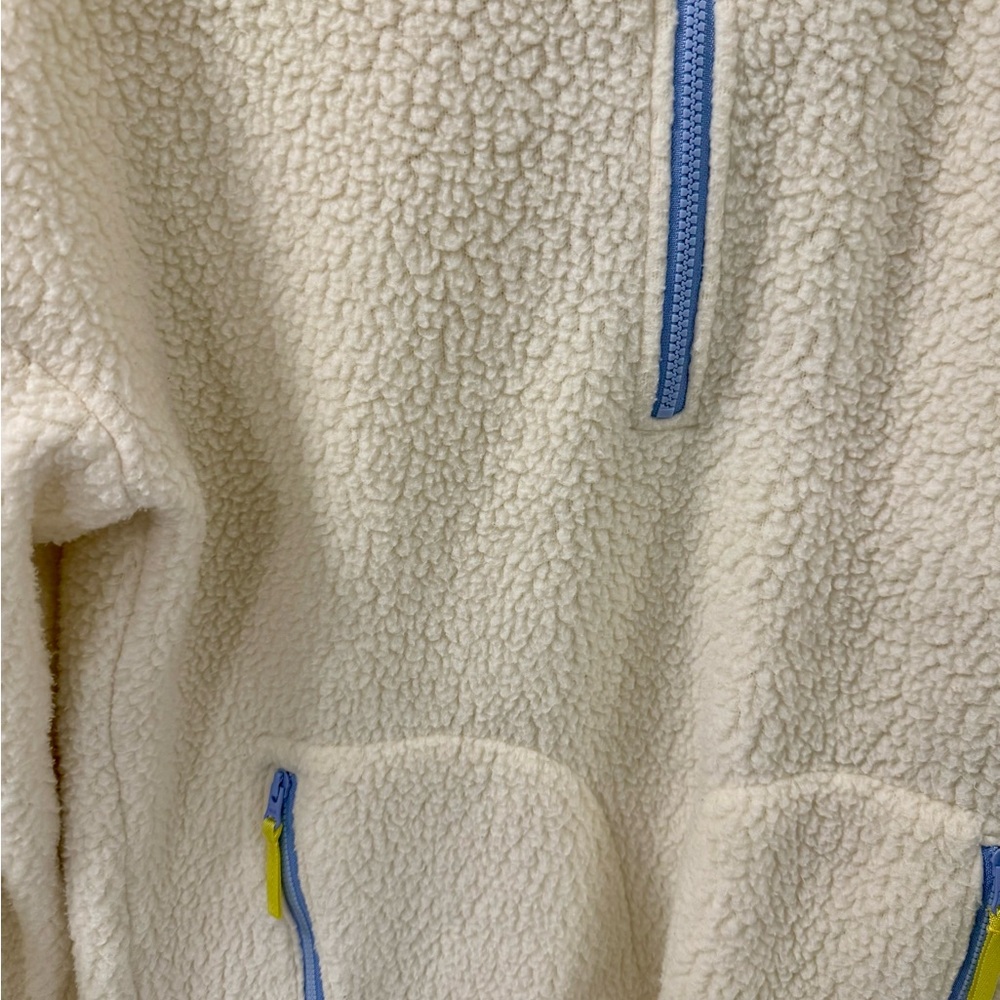 J. Crew Cream Sherpa Pullover Fleece with Blue Accents - Picture 3 of 6